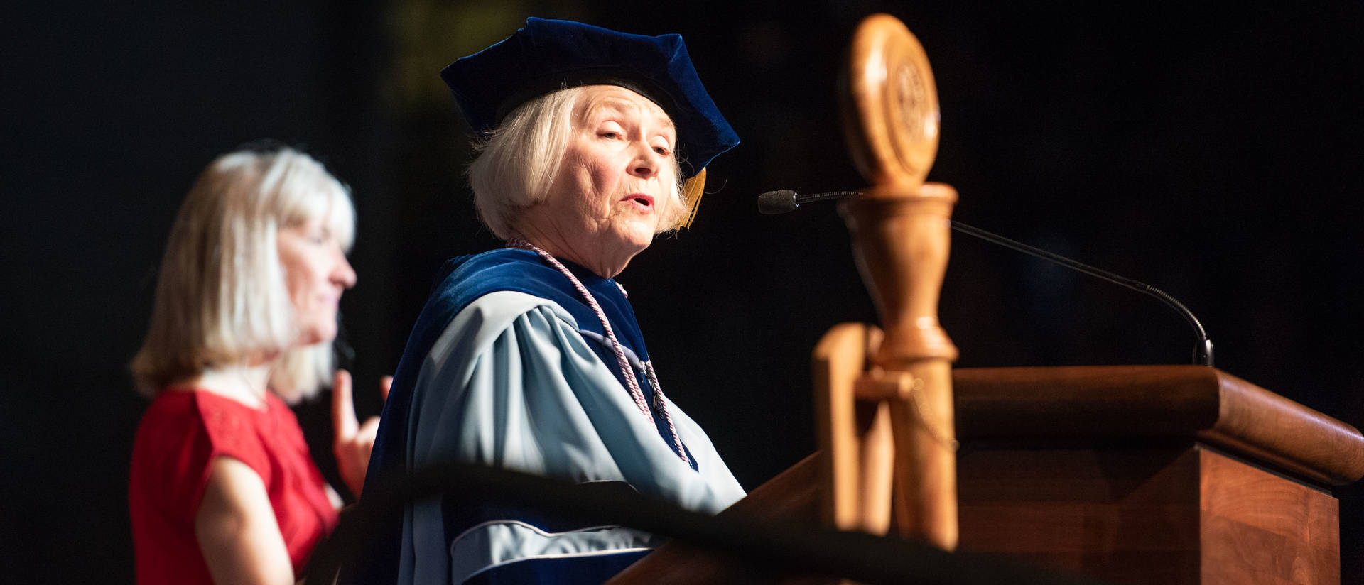 Nancy Fugate Woods speaking at commencement