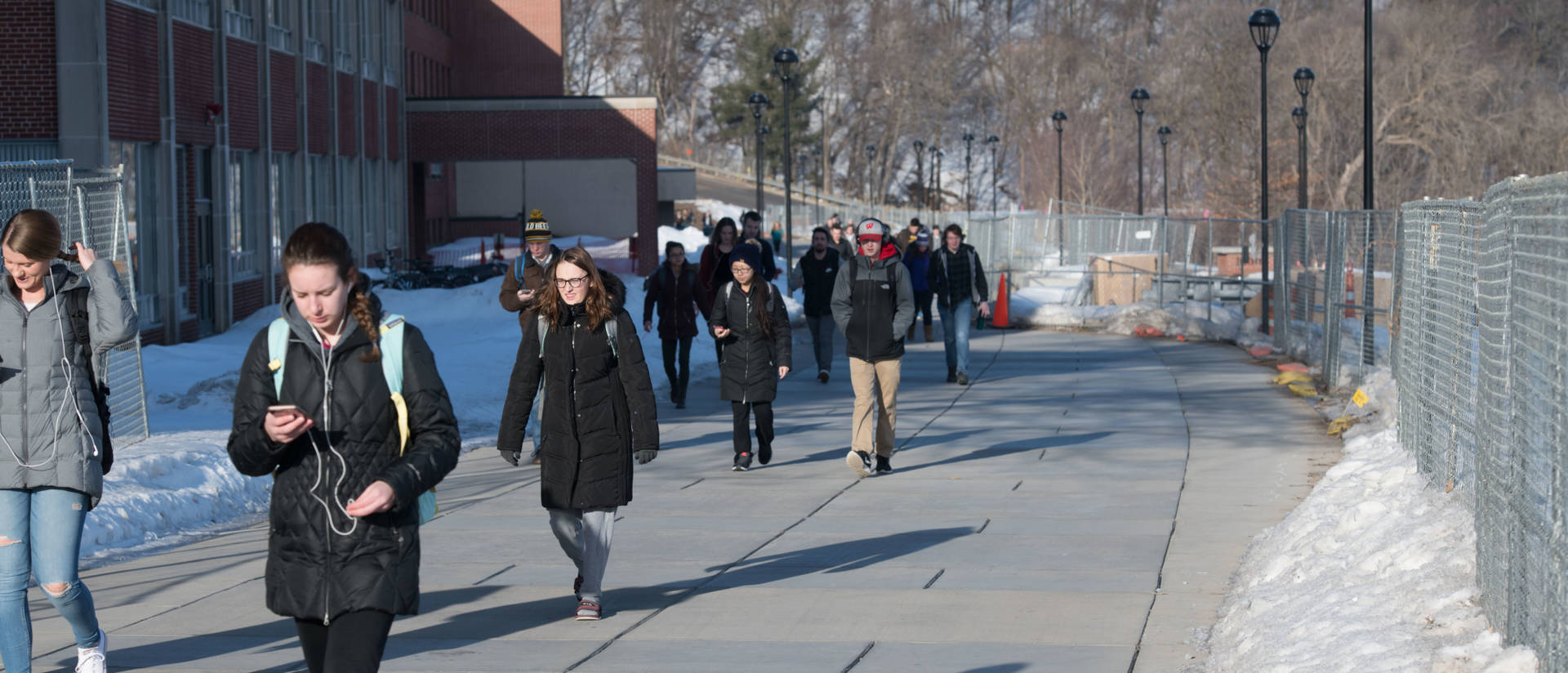 Students on campus in early spring