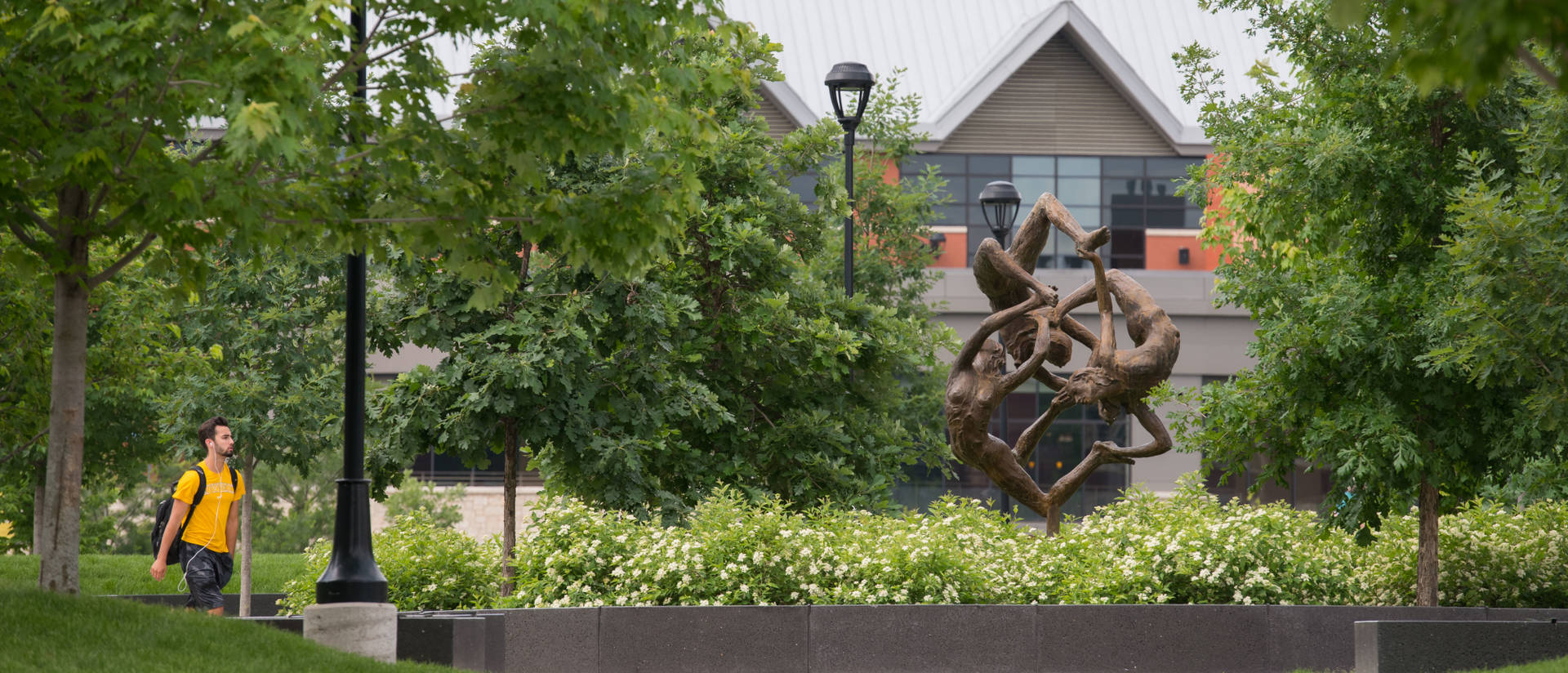 Sculpture in center of campus