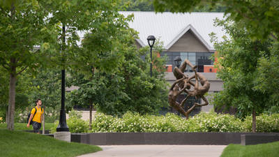 Sculpture in center of campus