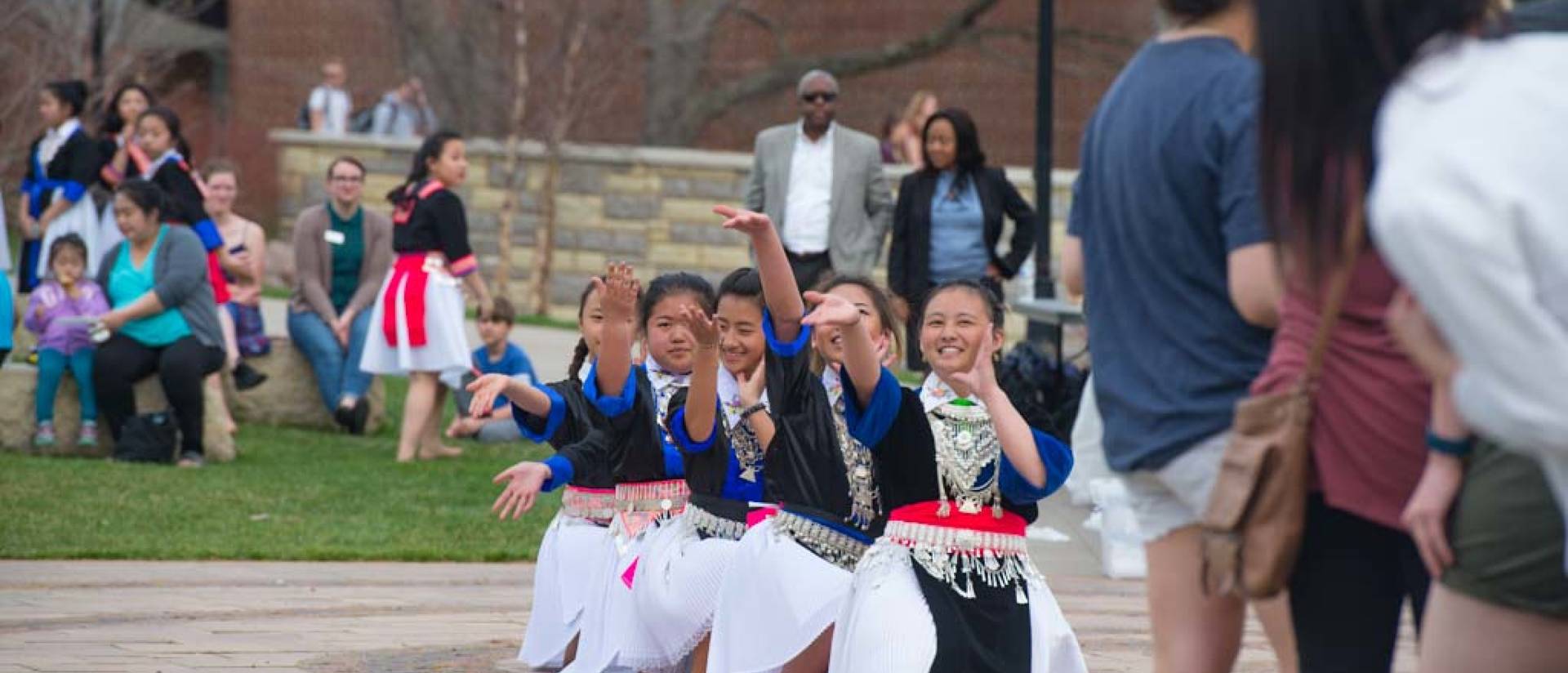 Dancing on the campus mall for Asian Pacific Islander heritage month celebrations
