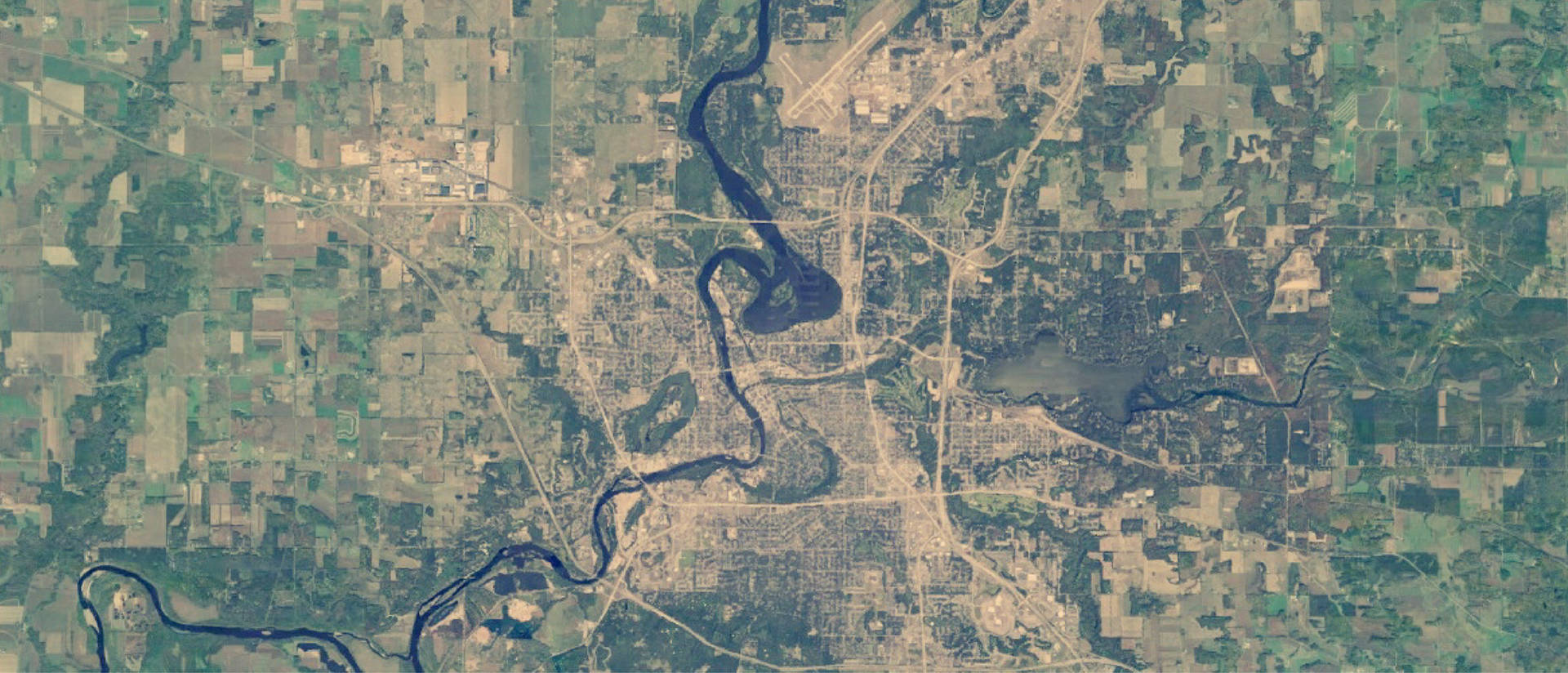 Aerial view of Eau Claire landscape.