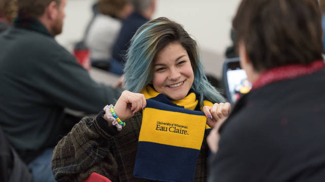 UW-Eau Claire future Blugold student visits campus for Admitted Student Day.