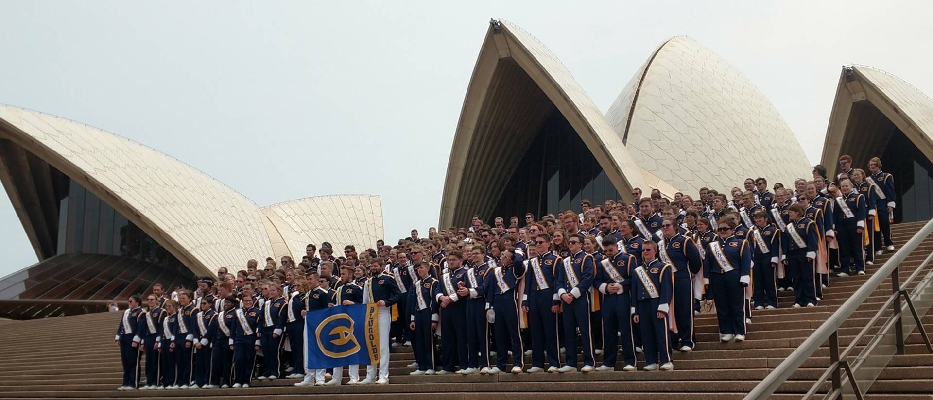 Blugold Marching Band outside Sydney Opera House