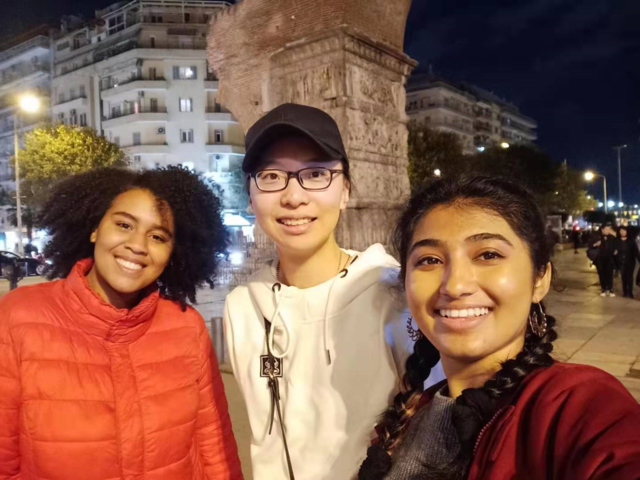 Ariel Liu (center) is an applied mathematics major at UW-Eau Claire from China, who spent the fall semester studying abroad in Greece.