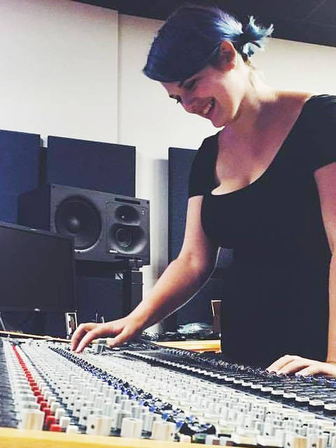 Lena Sutter in sound studio at Pablo Center