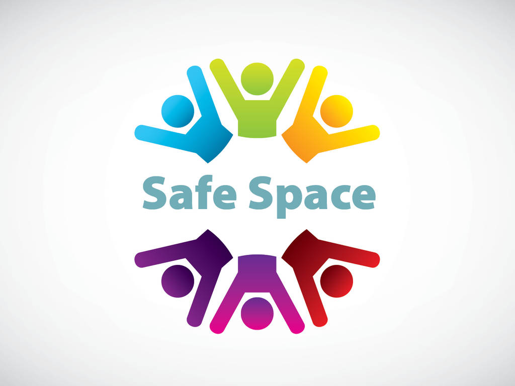 Safe Space graphic with rainbow outlines of people