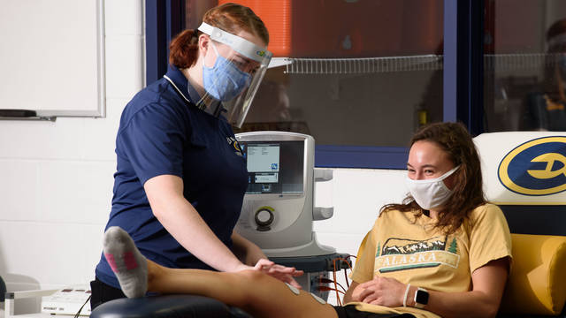 Athletic training students studying different techniques.