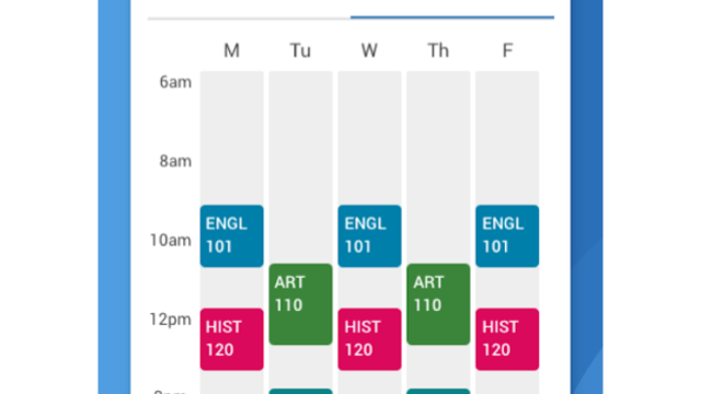 A visual depiction of the Schedule Viewing function of the Navigate Student app.