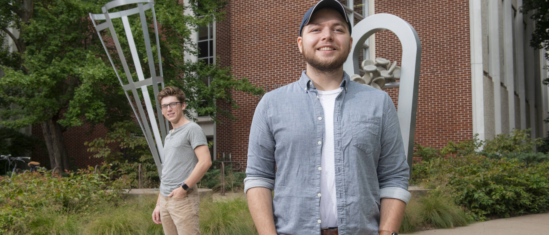 UW-Eau Claire student researchers Aaron Ellefson, right, and Cuyler Monahan participated in student-faculty research to develop a clinical foam to protect cancer patients during treatment.