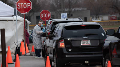 Community antigen test site cars lined up