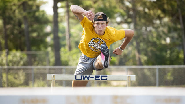 UW-Eau Claire's Marcus Weaver was the star of the 2021 NCAA Division III Outdoor Track & Field Championships, becoming the only man in meet history to win the decathlon and javelin in the same year. (Photo by Shane Opatz)