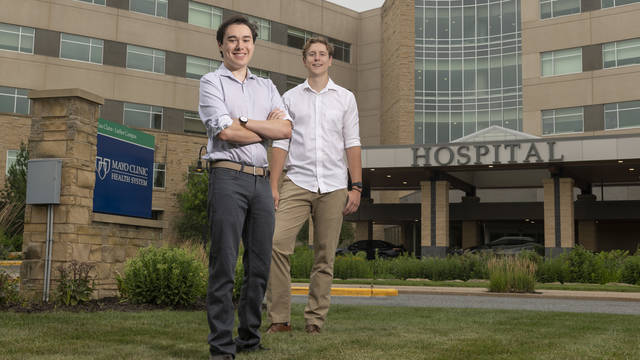 Blugolds Sebastian Torres (left) and Nathan Hau at Mayo Clinic Health System