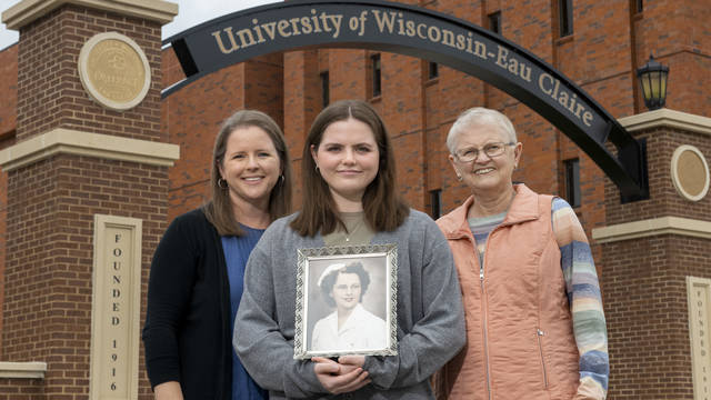 New UW-Eau Claire freshman Lucy Franklin (center) is the fourth generation of Blugolds in her family. Her mother, Beth Franklin, (left) and grandmother, Christy Linderholm, (right) both are UW-Eau Claire graduates.
