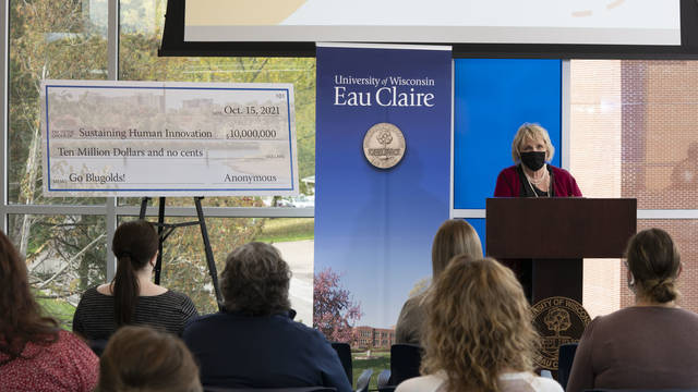 UW-Eau Claire Foundation President Kimera Way in the Flesch Family Welcome Center