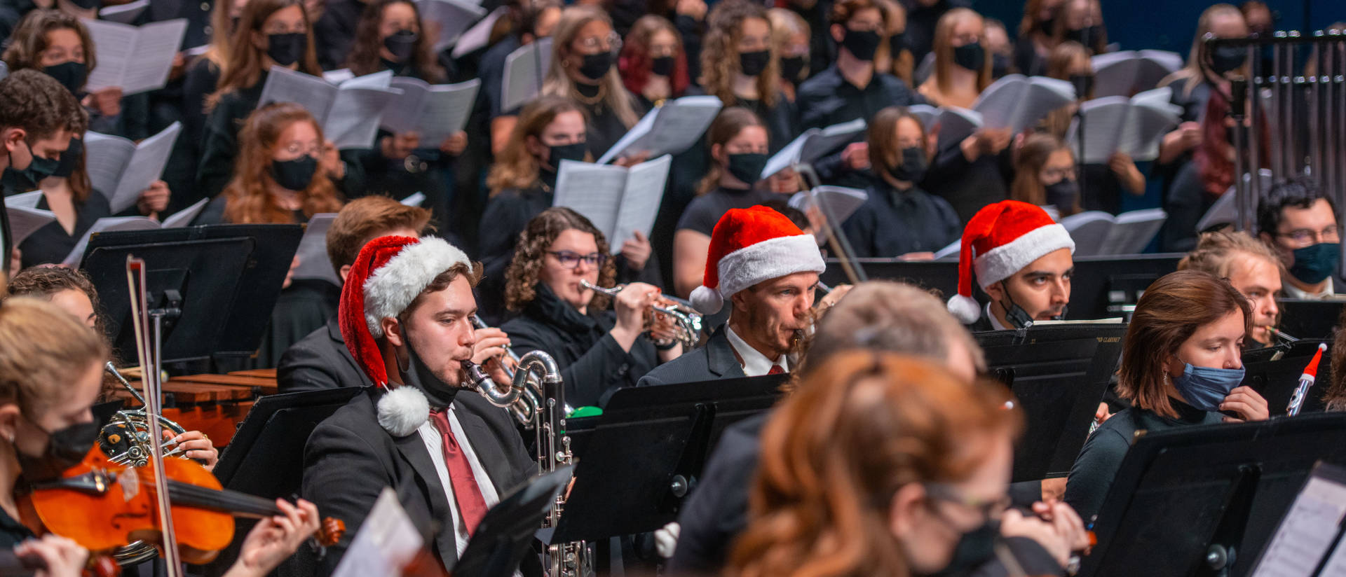 Students perform during the 2021 holiday concert at Pablo Center