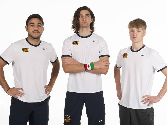 This year, three members of UW-Eau Claire’s tennis team are international students, coming to the university from three different countries. (Photo by Bill Hoepner)