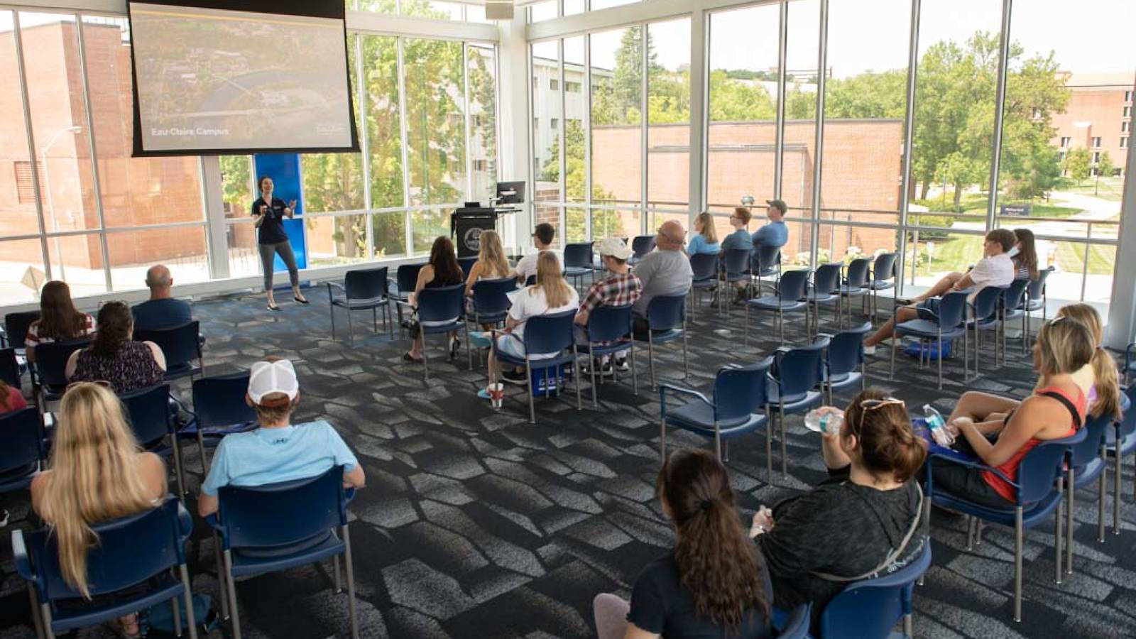 Prospective students and their families enjoy the start to their Admissions visits with a presentation followed by a 90-minute campus tour led by a current student.