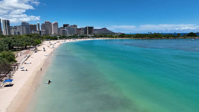 Hawaii is a popular tourist destination because of its many beaches such as this one, Ala Moana Beach in Honolulu, that overlooks the Waikiki area.