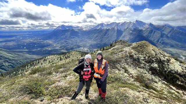 Geology majors Bryanna Rayhorn (left) and Lindsey Henricks spent their summer living on a mountain range above the Arctic Circle while working for the geological consulting firm in northern Alaska.