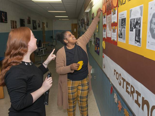 Jessica Brooks and Taz Smith are among the Blugolds helping promote the Fostering Success program. (Photo by Shane Opatz)