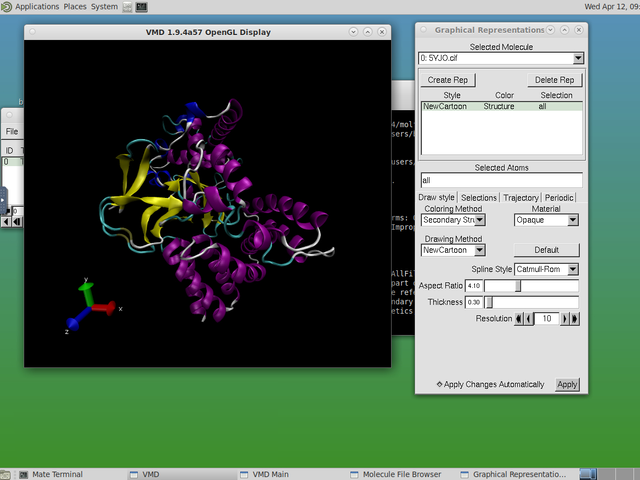 Screenshot showing running molecule visualization program using desktop mode.