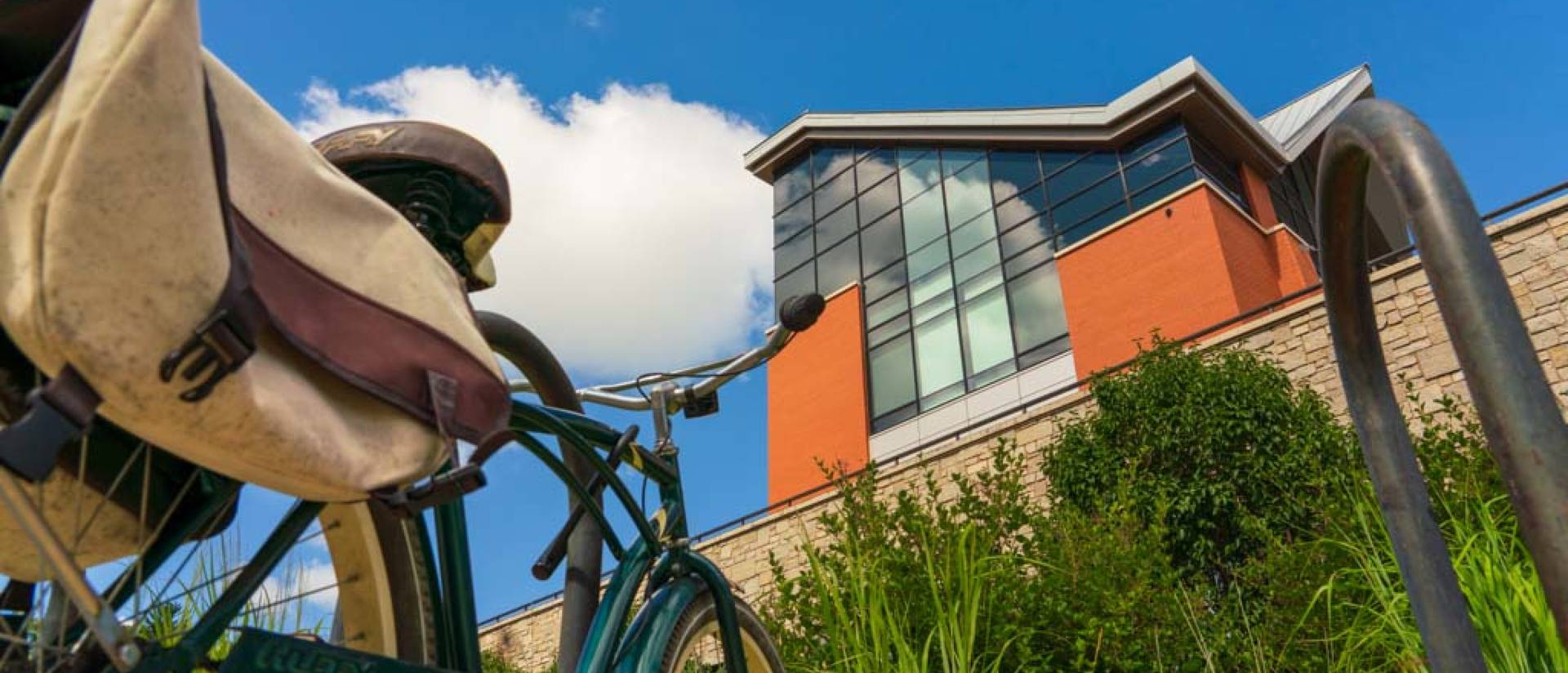 A bike parked outside of the Davies Student Center.