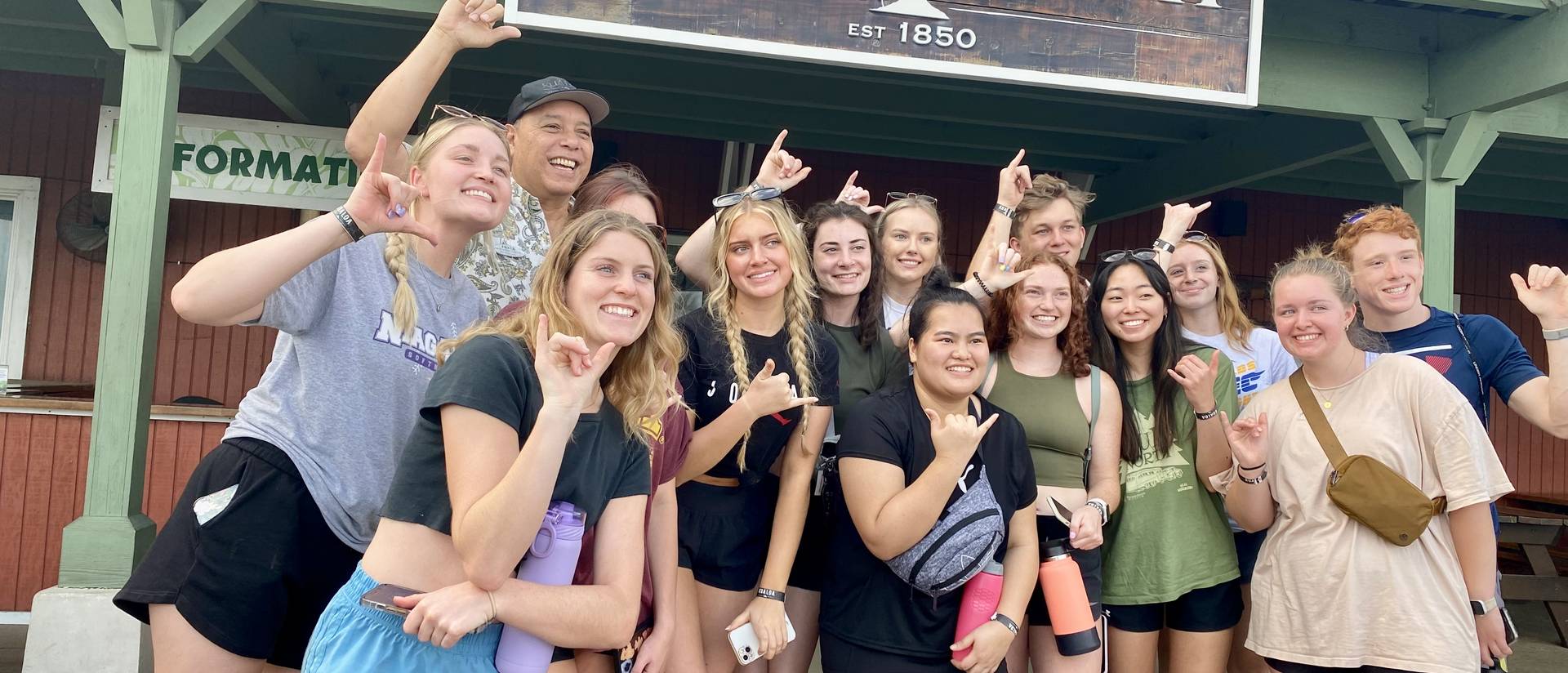 students in front of KualoaRanch