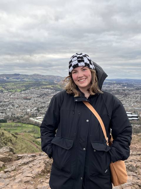 Katie McCoy smiling while studying abroad in Scotland in the spring of 2023.