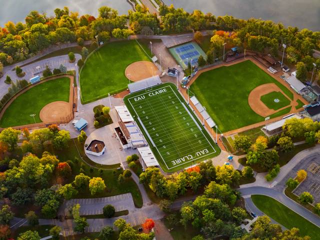 aerial shot of the athletics fields at Carson Park