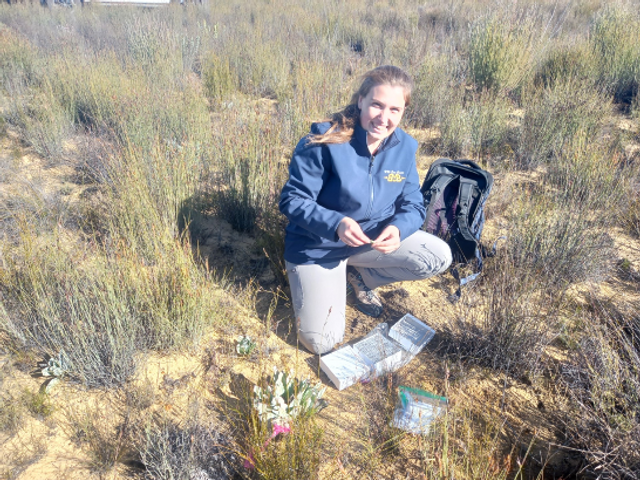 student in field