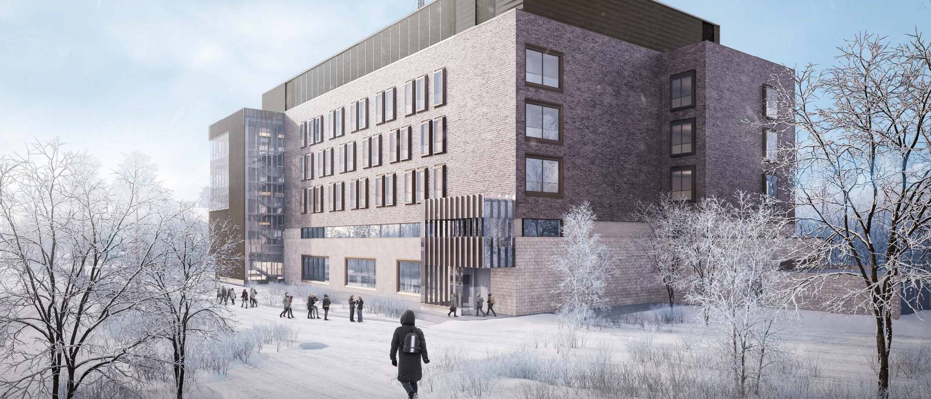 Science and Health Sciences Building rendering in winter