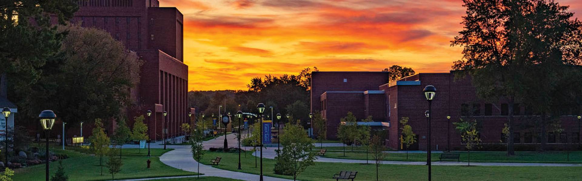 A photo of UW-Eau Claire Campus at sunset