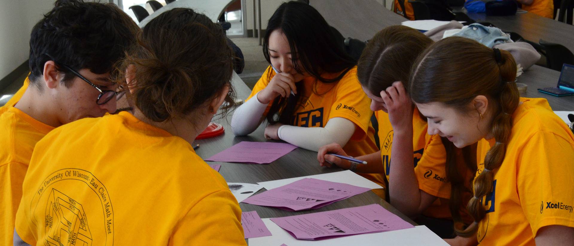 Area high school students working together at the 40th Annual Mathematics Meet