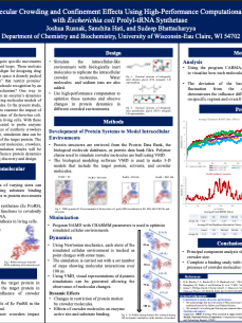 Screenshot of REU poster: Investigating the Macromolecular Crowding and Confinement Effects Using High-Performance Computational Simulations: A Case Study with Escherichia coli Prolyl-tRNA Synthetase