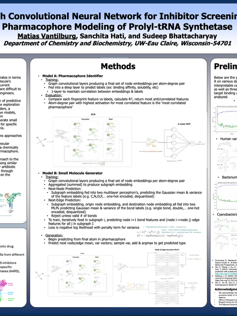 Screenshot of REU poster: A Graph Convolutional Neural Network for Inhibitor Screening and Pharmacophore Modeling of Prolyl-tRNA Synthetase