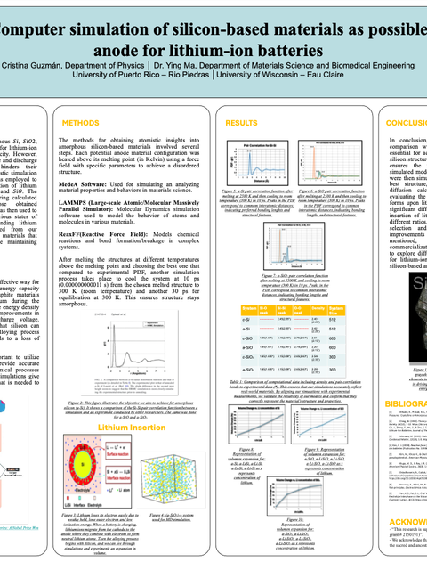 Screenshot of REU poster: Computer simulation of silicon-based materials as possible anode for lithium-ion batteries