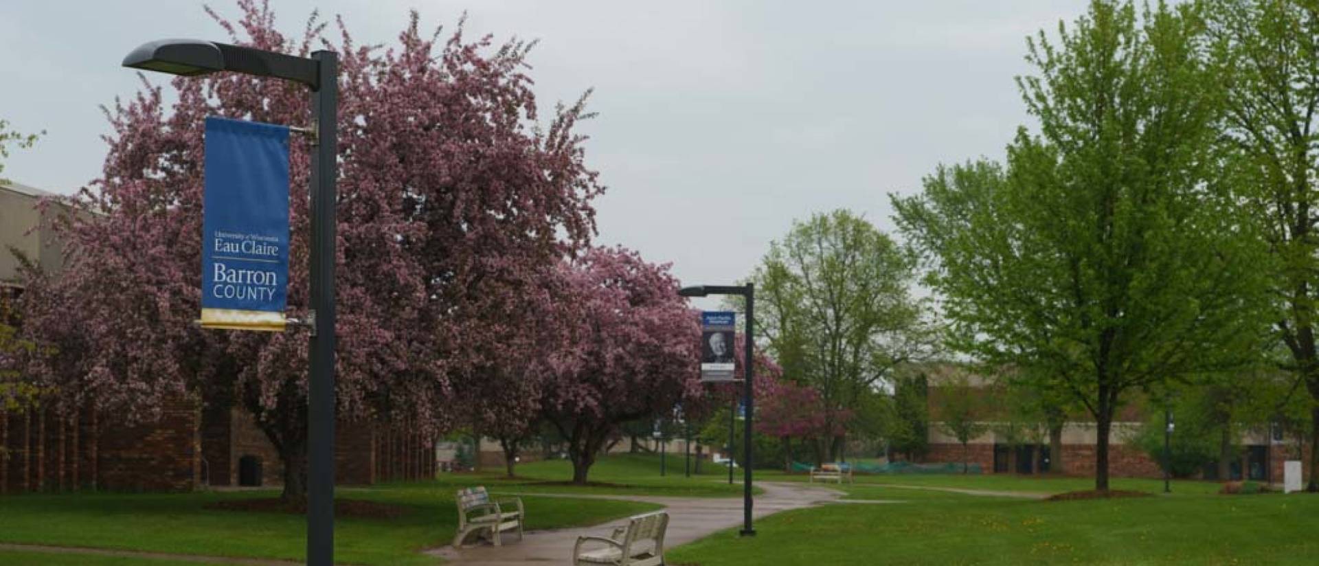 UW-Eau Claire – Barron County outdoor campus photo with flowering trees