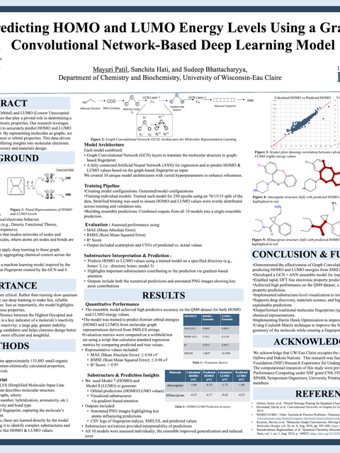 Screenshot of REU poster: Predicting HOMO and LUMO Energy Levels Using a Graph Convolutional Network-Based Deep Learning Model