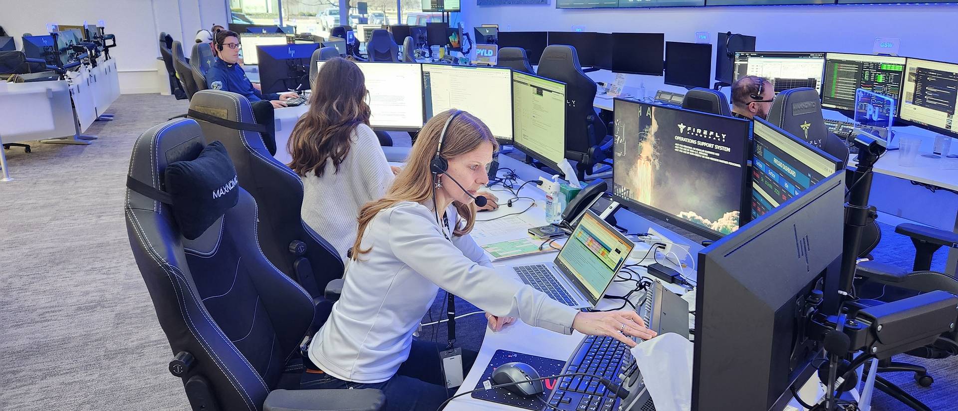 Susan Lederer at control center in NASA headquarters