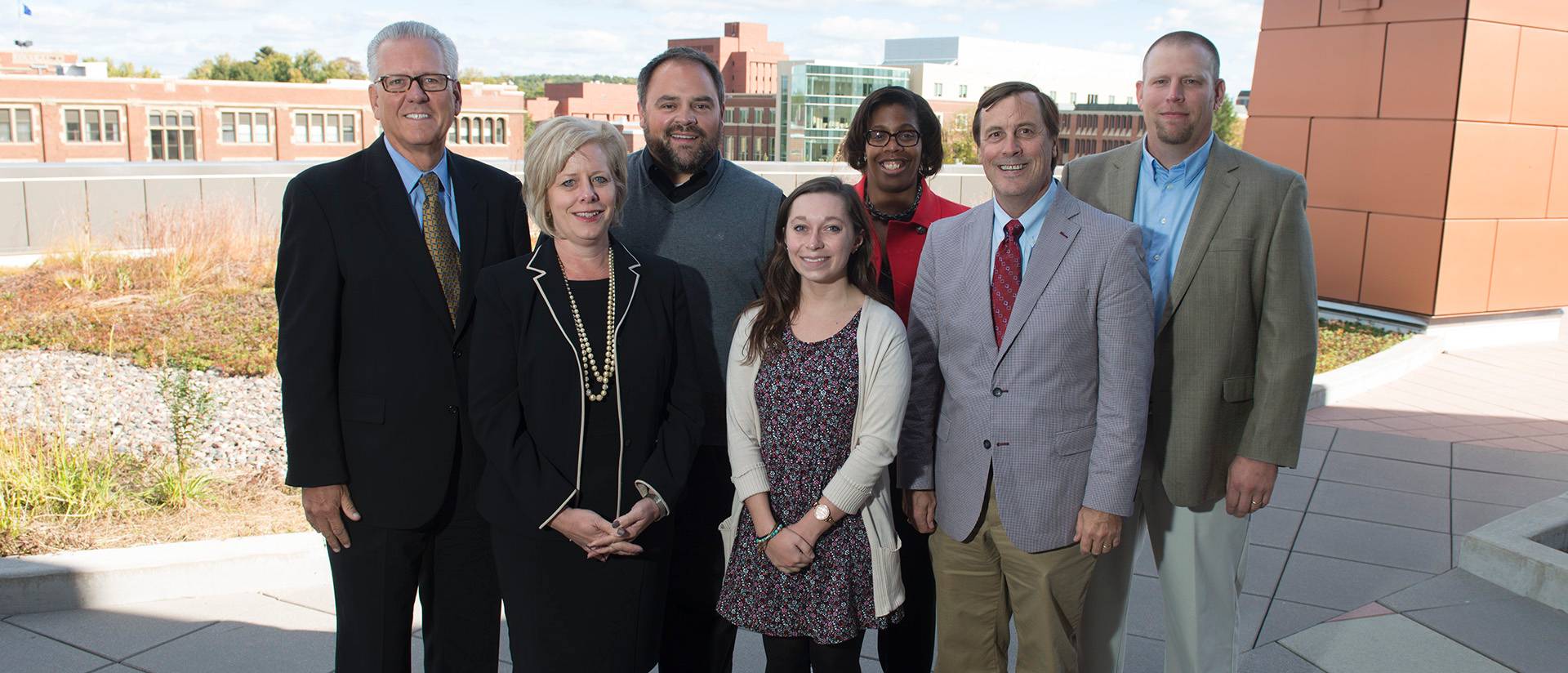 New members on the UW-Eau Claire Foundation board include (from left) Keith Donnermeyer, Christine Smith, Michael Strubel, Mariah Wild (student representative), Angela Pittman Taylor, Harry Kaiser and Jason Wudi.