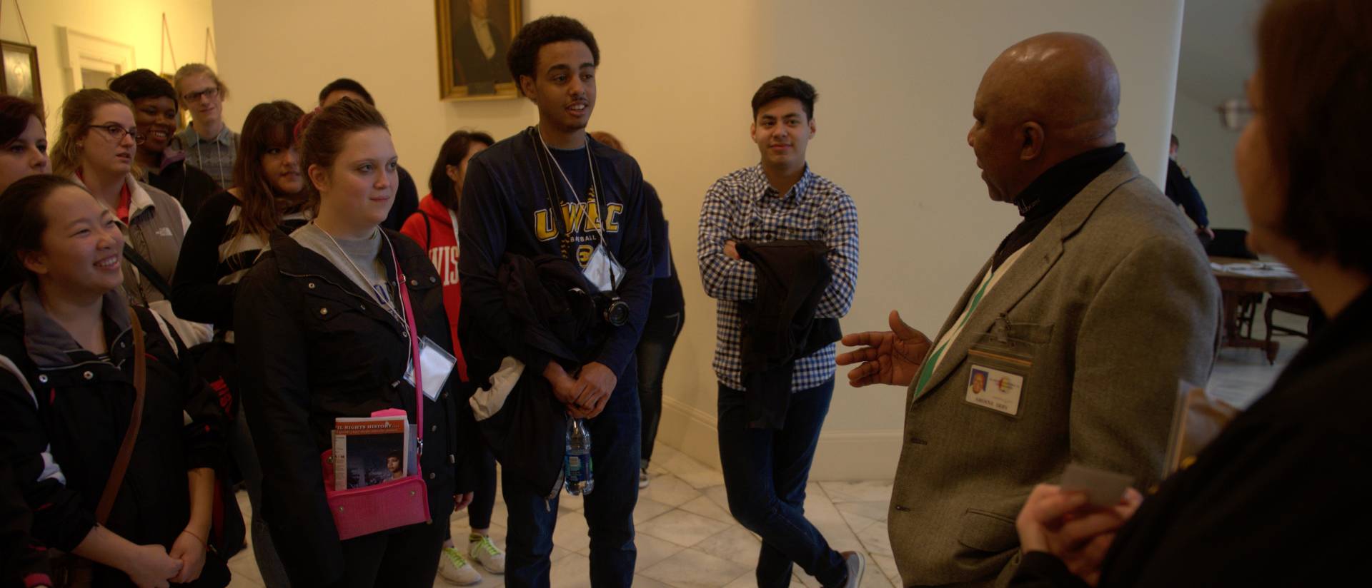 UW-Eau Claire students and Aroine Irby, docent at the Alabama state Capitol in Montgomery.