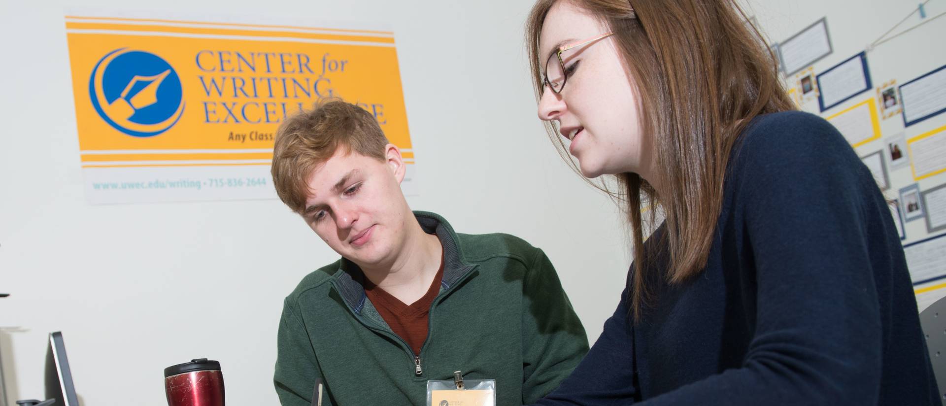 Two students collaborate in the Center for Writing Excellence