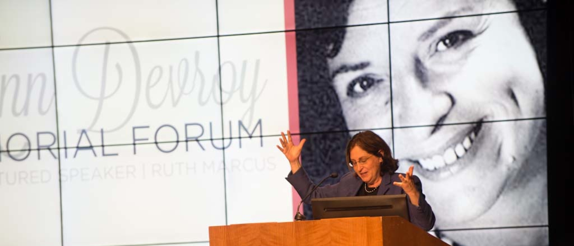 Ruth Marcus presenting at the Ann Devroy Memorial Forum