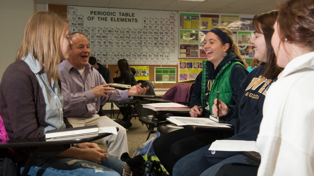 Jim Phillips and students in class