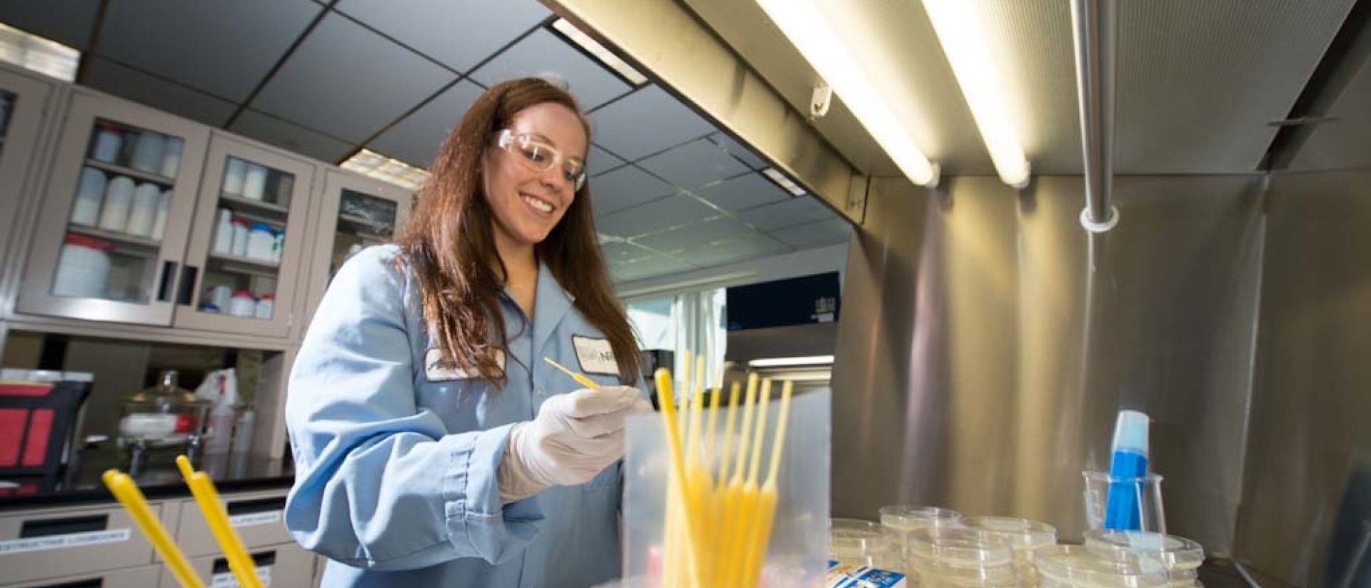 Biology student doing research in a lab