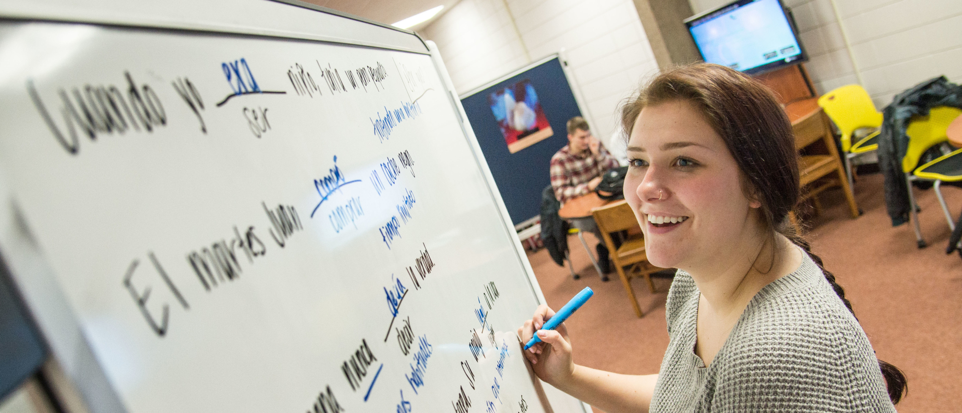 UWEC student studying Spanish