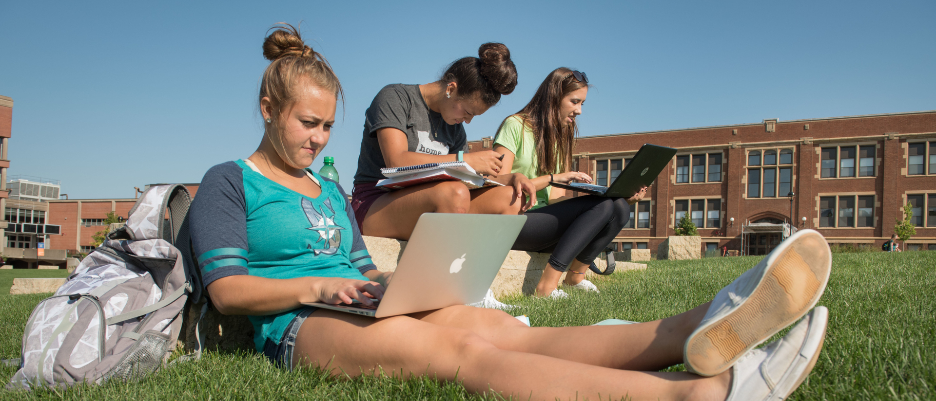 Students studying in campus mall