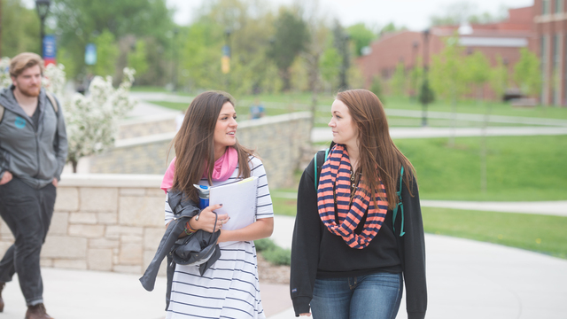 Students walking through campus