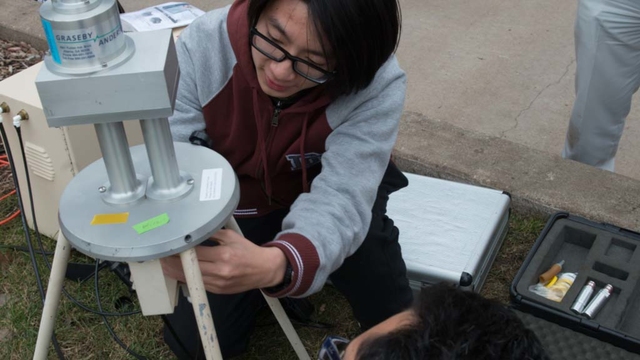 Students working with air samplers